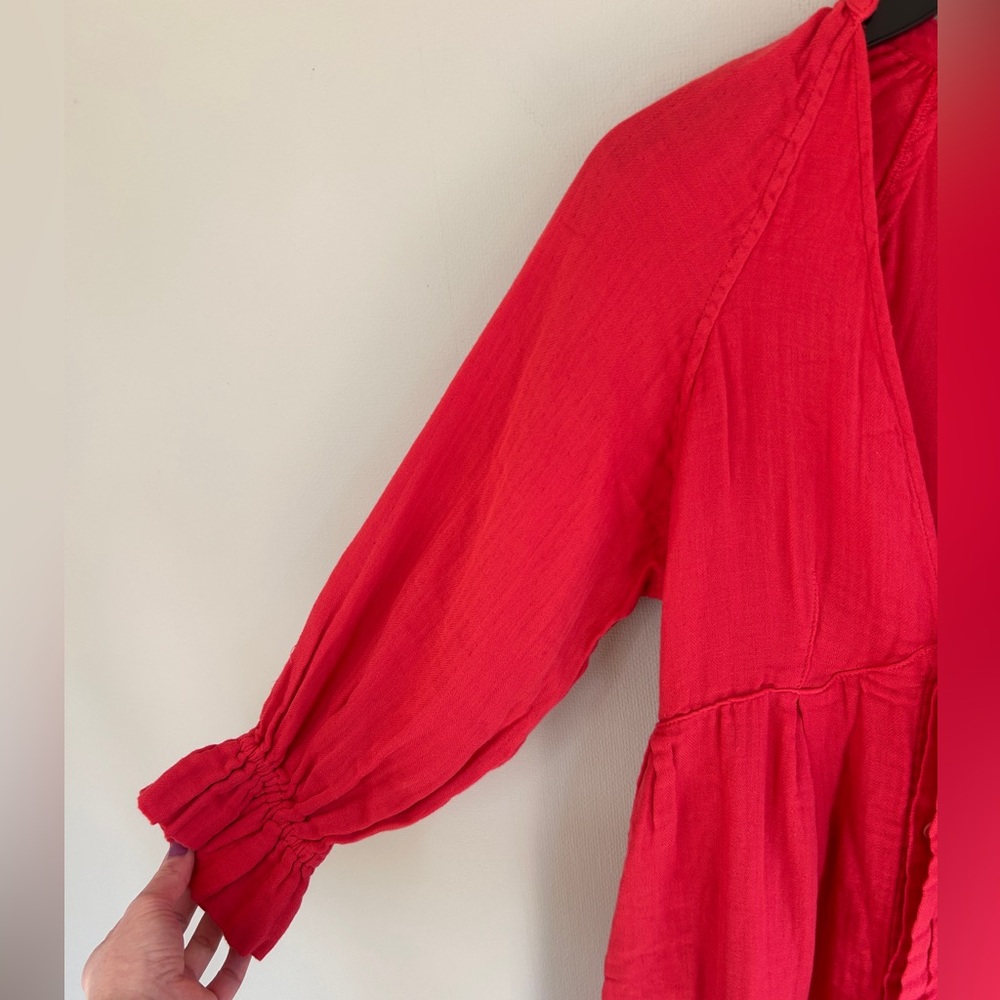 FREE PEOPLE CP SHADES Babydoll Double Cloth V-Neck Boho Tunic Mini Dress Red XS - Picture 5 of 12